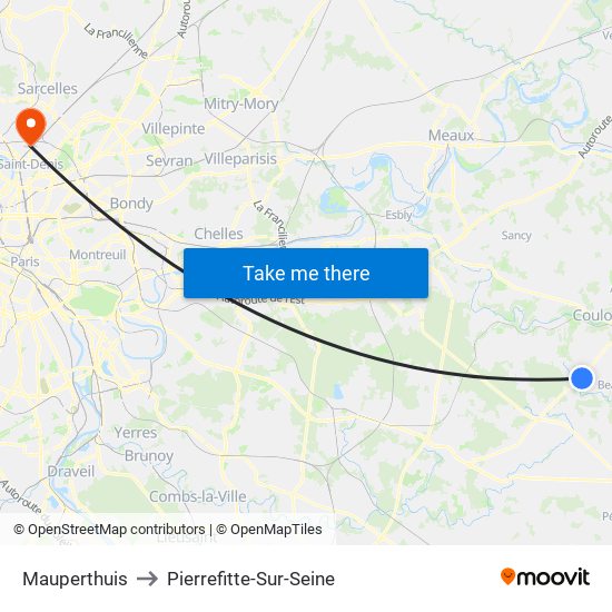 Mauperthuis to Pierrefitte-Sur-Seine map