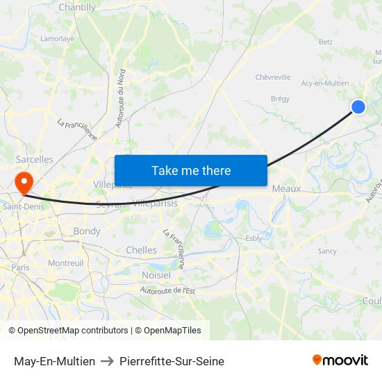 May-En-Multien to Pierrefitte-Sur-Seine map