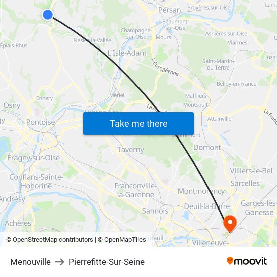 Menouville to Pierrefitte-Sur-Seine map