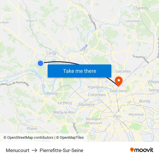 Menucourt to Pierrefitte-Sur-Seine map