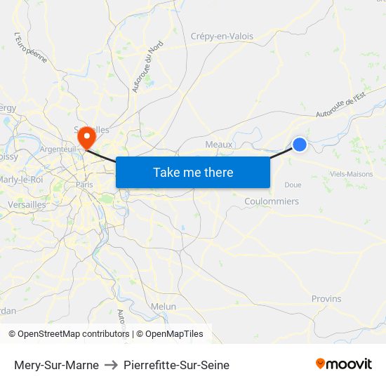 Mery-Sur-Marne to Pierrefitte-Sur-Seine map