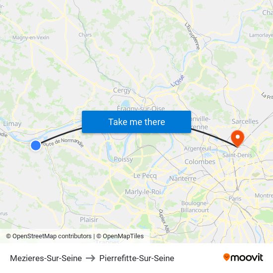 Mezieres-Sur-Seine to Pierrefitte-Sur-Seine map