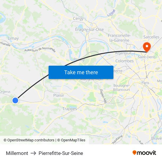 Millemont to Pierrefitte-Sur-Seine map