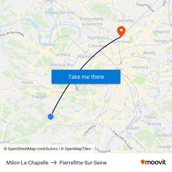Milon-La-Chapelle to Pierrefitte-Sur-Seine map