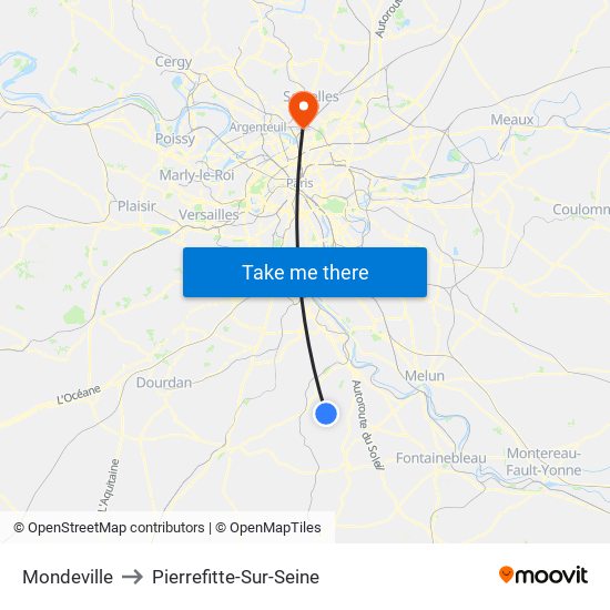 Mondeville to Pierrefitte-Sur-Seine map