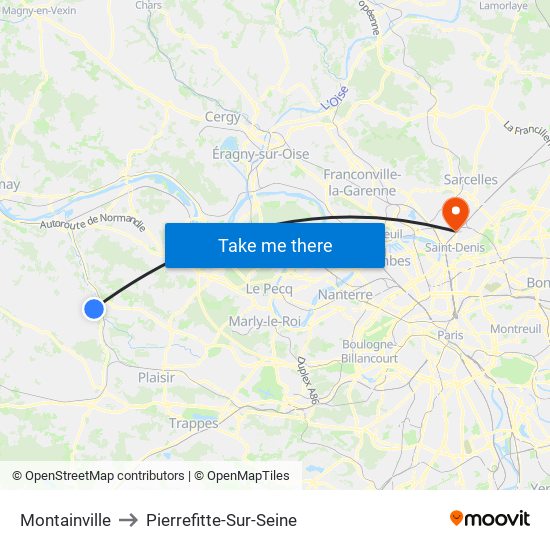 Montainville to Pierrefitte-Sur-Seine map