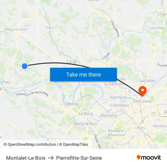 Montalet-Le-Bois to Pierrefitte-Sur-Seine map