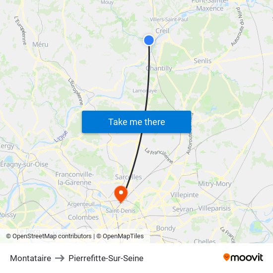 Montataire to Pierrefitte-Sur-Seine map