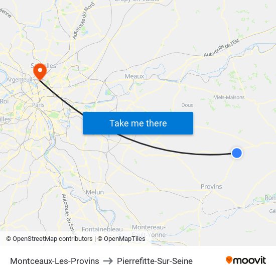 Montceaux-Les-Provins to Pierrefitte-Sur-Seine map