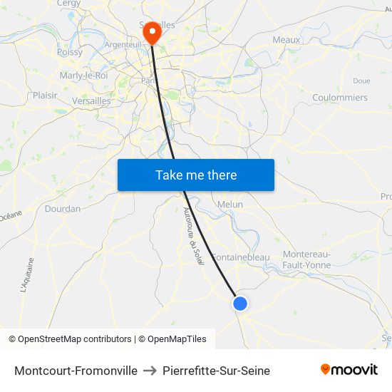 Montcourt-Fromonville to Pierrefitte-Sur-Seine map