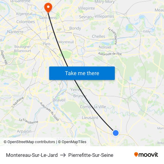 Montereau-Sur-Le-Jard to Pierrefitte-Sur-Seine map