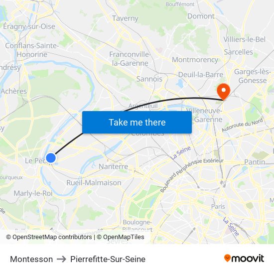 Montesson to Pierrefitte-Sur-Seine map