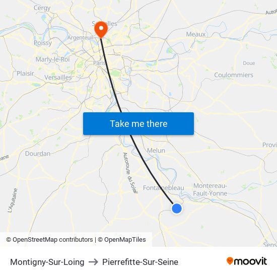 Montigny-Sur-Loing to Pierrefitte-Sur-Seine map