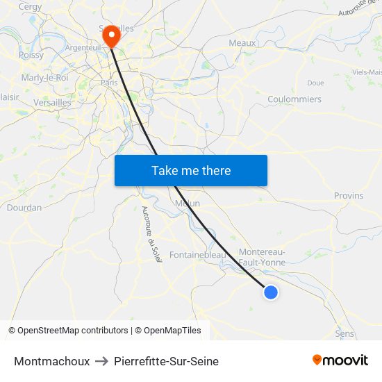 Montmachoux to Pierrefitte-Sur-Seine map