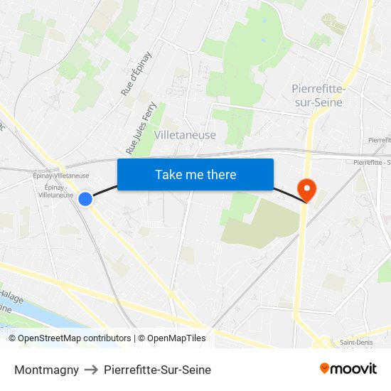 Montmagny to Pierrefitte-Sur-Seine map