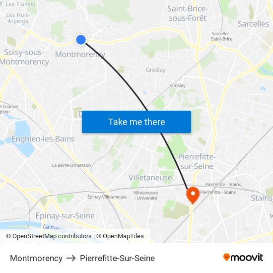 Montmorency to Pierrefitte-Sur-Seine map