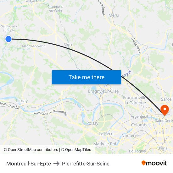 Montreuil-Sur-Epte to Pierrefitte-Sur-Seine map