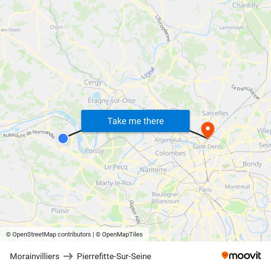 Morainvilliers to Pierrefitte-Sur-Seine map