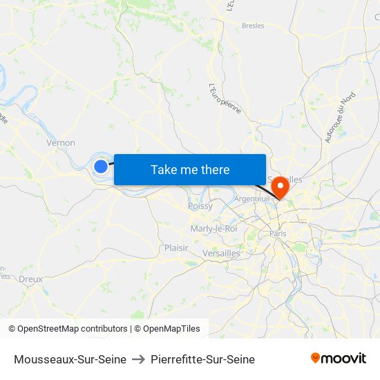 Mousseaux-Sur-Seine to Pierrefitte-Sur-Seine map