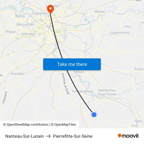 Nanteau-Sur-Lunain to Pierrefitte-Sur-Seine map