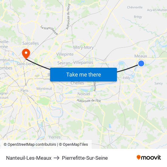 Nanteuil-Les-Meaux to Pierrefitte-Sur-Seine map