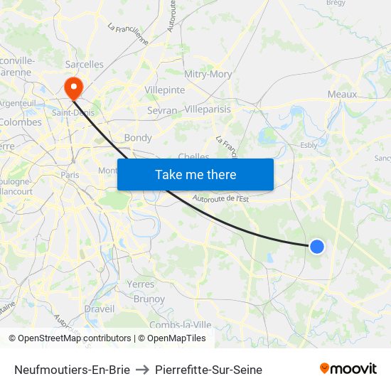 Neufmoutiers-En-Brie to Pierrefitte-Sur-Seine map