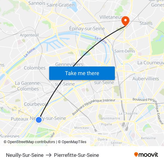 Neuilly-Sur-Seine to Pierrefitte-Sur-Seine map