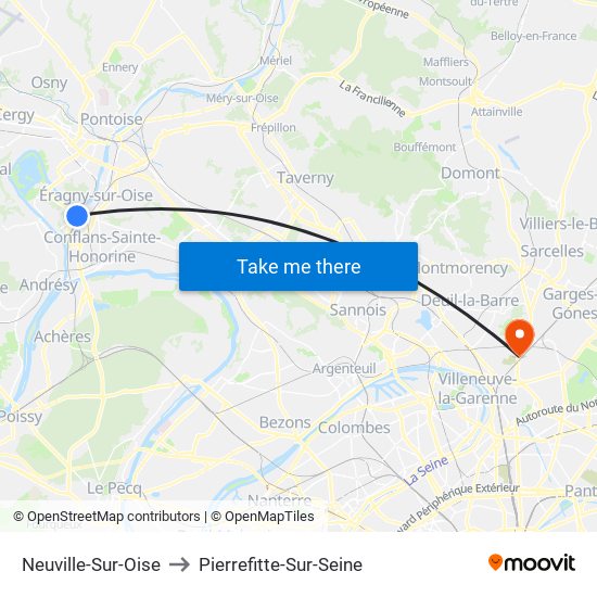 Neuville-Sur-Oise to Pierrefitte-Sur-Seine map