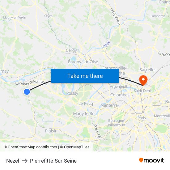 Nezel to Pierrefitte-Sur-Seine map