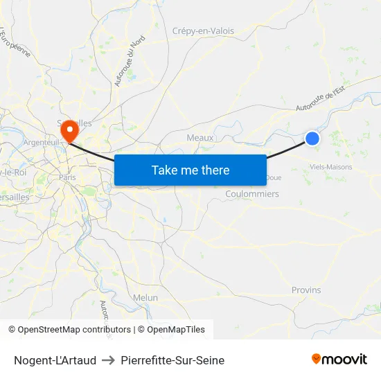 Nogent-L'Artaud to Pierrefitte-Sur-Seine map