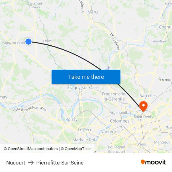 Nucourt to Pierrefitte-Sur-Seine map