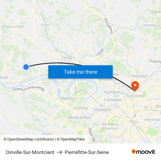 Oinville-Sur-Montcient to Pierrefitte-Sur-Seine map