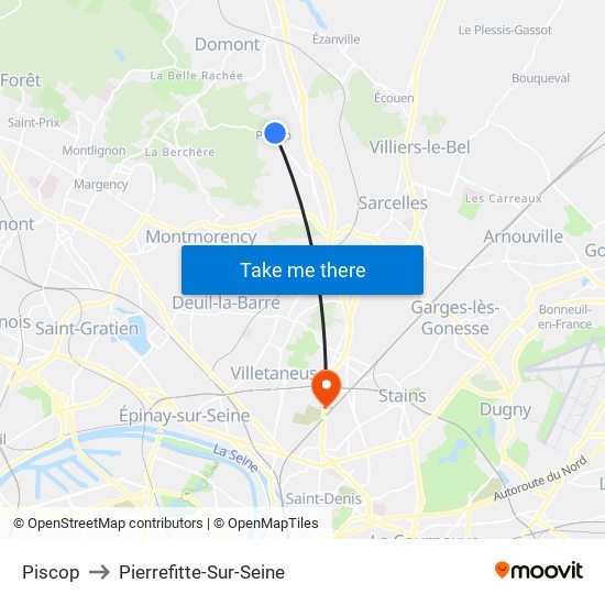 Piscop to Pierrefitte-Sur-Seine map
