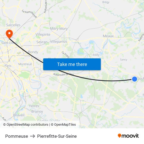 Pommeuse to Pierrefitte-Sur-Seine map