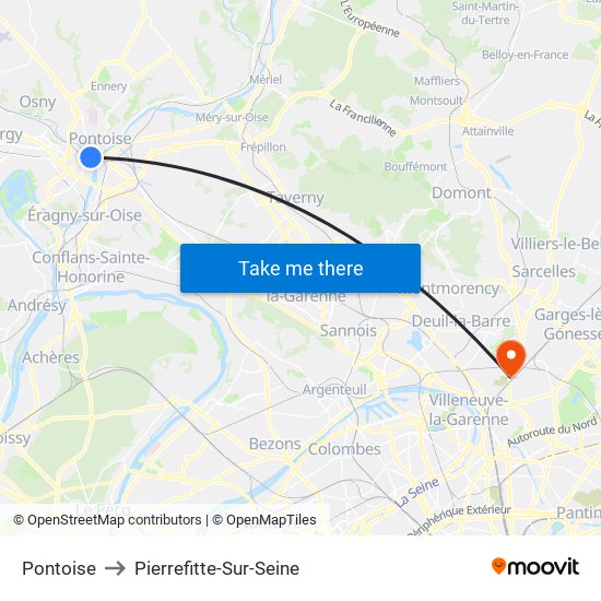 Pontoise to Pierrefitte-Sur-Seine map