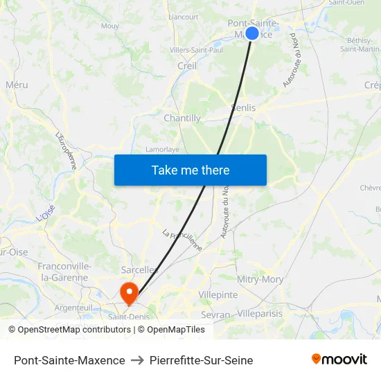 Pont-Sainte-Maxence to Pierrefitte-Sur-Seine map