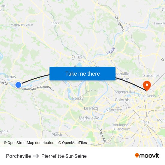 Porcheville to Pierrefitte-Sur-Seine map
