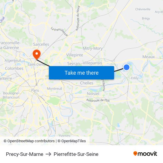 Precy-Sur-Marne to Pierrefitte-Sur-Seine map