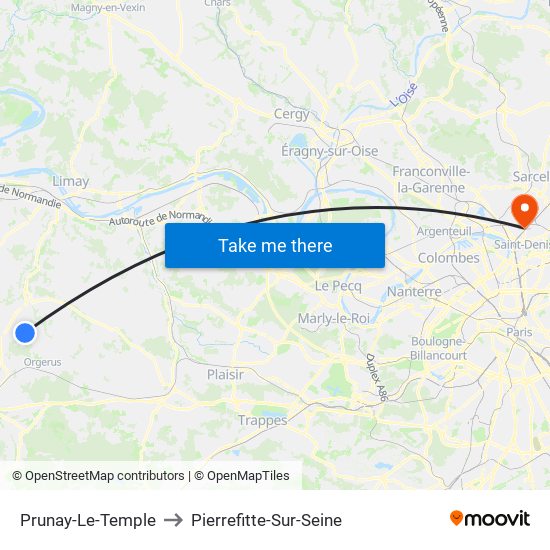 Prunay-Le-Temple to Pierrefitte-Sur-Seine map