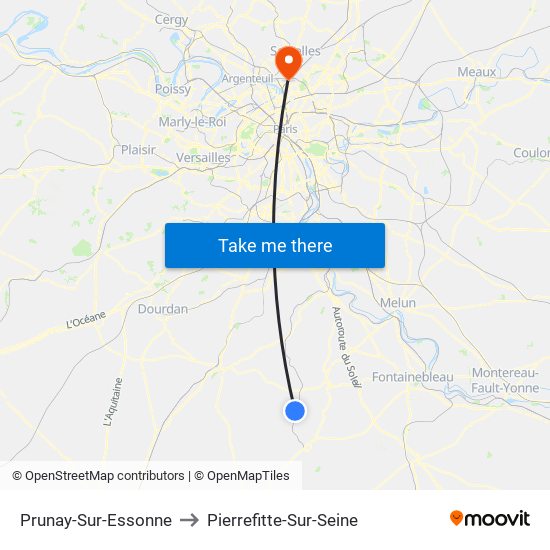 Prunay-Sur-Essonne to Pierrefitte-Sur-Seine map