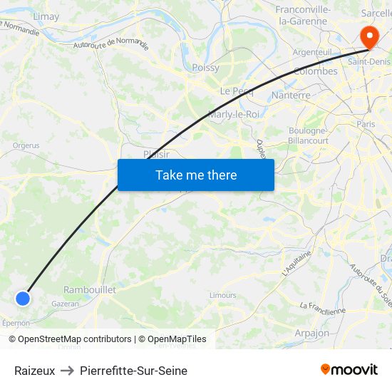 Raizeux to Pierrefitte-Sur-Seine map
