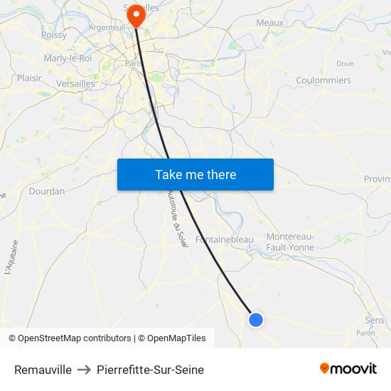 Remauville to Pierrefitte-Sur-Seine map