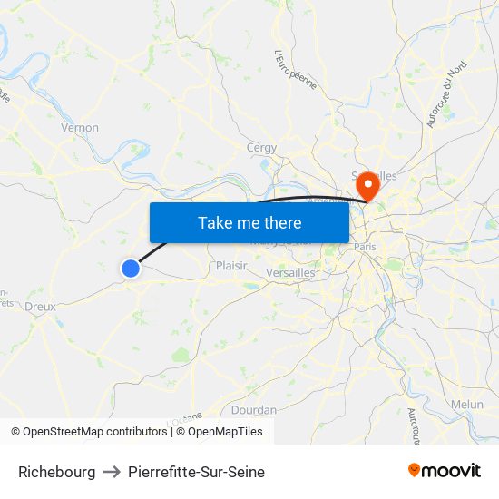 Richebourg to Pierrefitte-Sur-Seine map