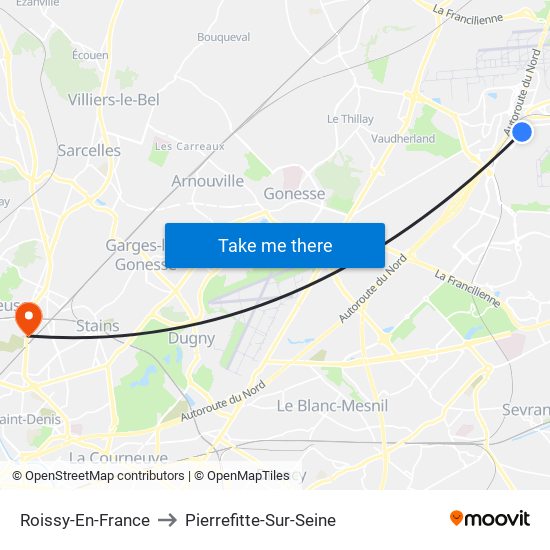 Roissy-En-France to Pierrefitte-Sur-Seine map