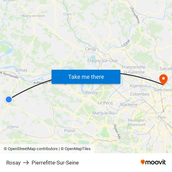 Rosay to Pierrefitte-Sur-Seine map
