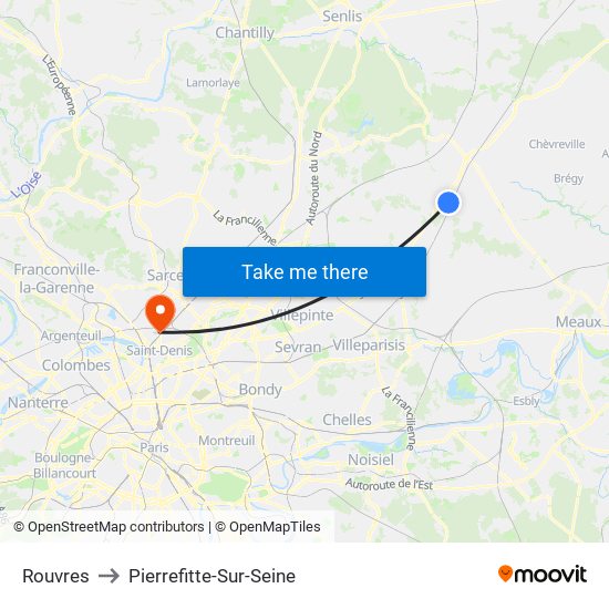 Rouvres to Pierrefitte-Sur-Seine map