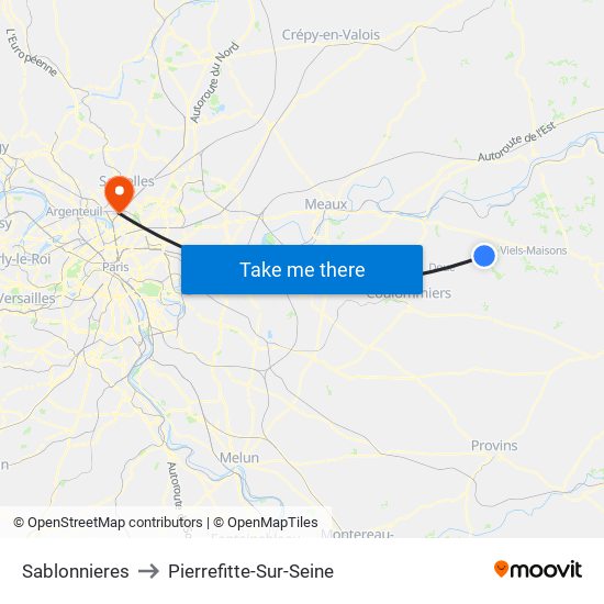 Sablonnieres to Pierrefitte-Sur-Seine map