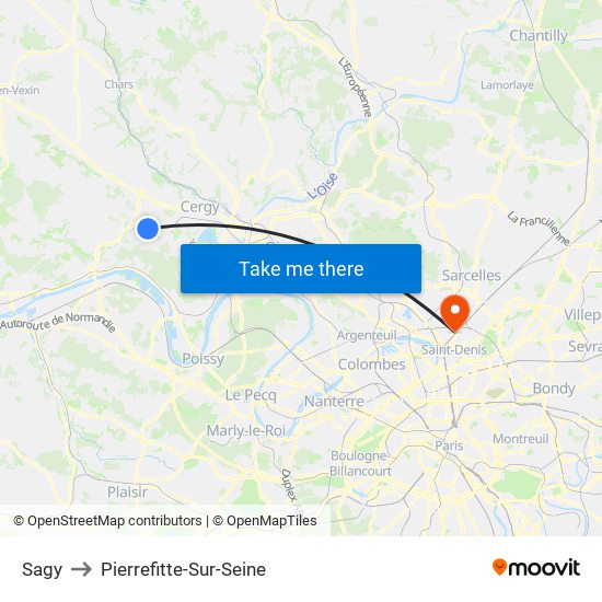 Sagy to Pierrefitte-Sur-Seine map