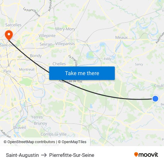Saint-Augustin to Pierrefitte-Sur-Seine map