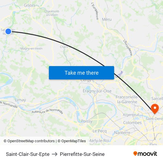Saint-Clair-Sur-Epte to Pierrefitte-Sur-Seine map